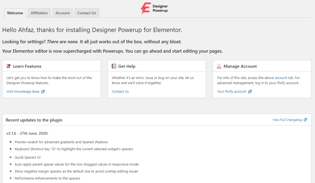 Designer Powerup - Settings Page