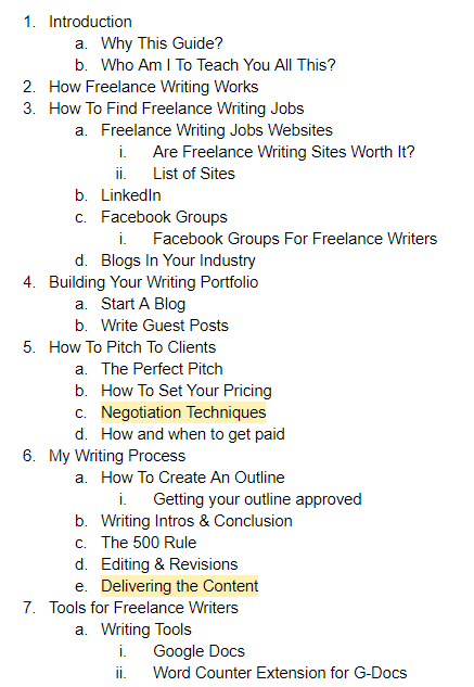 Freelance Writing Guide - Outline