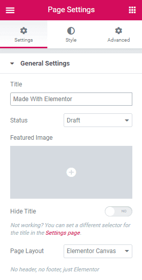 Elementor - Page Settings