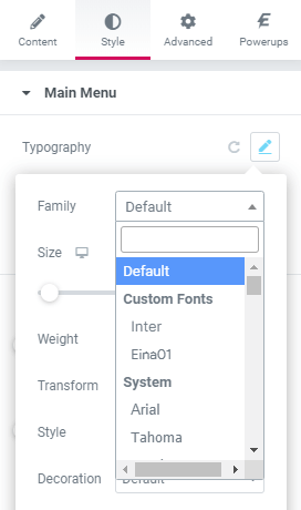 Elementor Page Builder - Select Custom Fonts